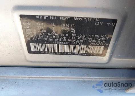 2013 Subaru Legacy 2.5I Premium из США, поврежденный, VIN 4S3BMCC66D3027691